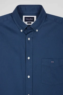 Chemise en piqué coton unie bleue coupe Regular