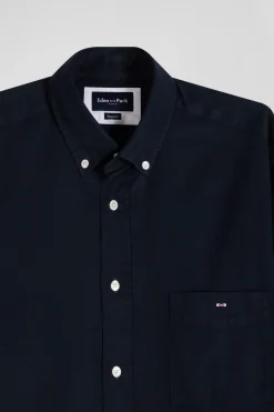 Chemise en piqué coton unie bleu marine coupe Regular