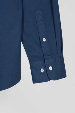Chemise en piqué coton unie bleue coupe Regular