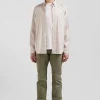Chemise en popeline de coton beige à rayures bâton coupe Regular