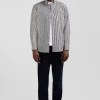 Chemise en popeline de coton marron rayures mix and match coupe Regular
