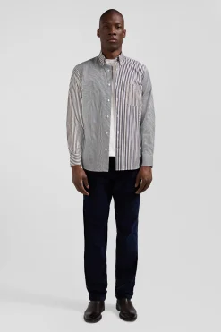 Chemise en popeline de coton marron rayures mix and match coupe Regular