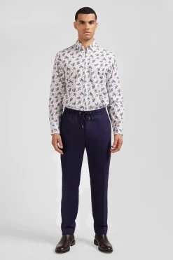 Chemise en popeline de coton écrue imprimé floral marine coupe Regular