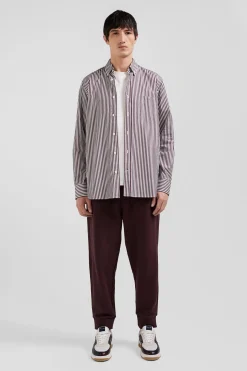 Chemise en popeline de coton rayée bordeaux coupe Regular