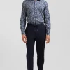 Chemise en popeline de coton grise microimprimé fleurs coupe Slim