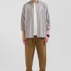 Chemise en popeline de coton rayée grège coupe Regular