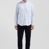 Chemise en popeline de coton bleue à rayures bâton coupe Regular