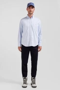 Chemise en popeline de coton bleue à rayures bâton coupe Regular