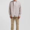 Chemise en popeline de coton beige à microimprimé coupe Regular