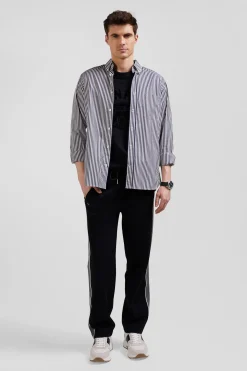 Chemise en popeline de coton rayée marine coupe Regular
