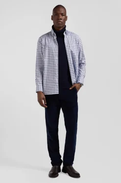 Chemise en popeline de coton bleue à carreaux bicolore coupe Regular