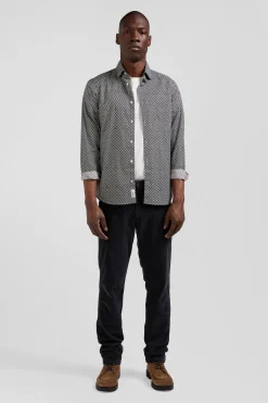 Chemise en popeline de coton grise imprimé graphique coupe Slim