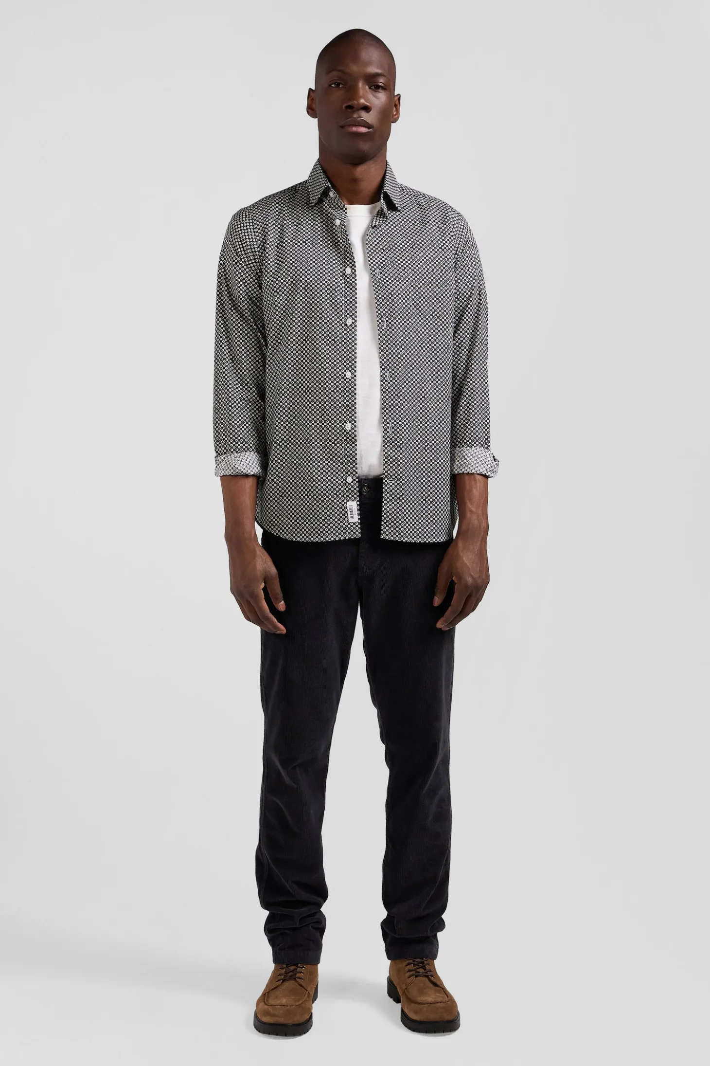 Chemise en popeline de coton grise imprimé graphique coupe Slim