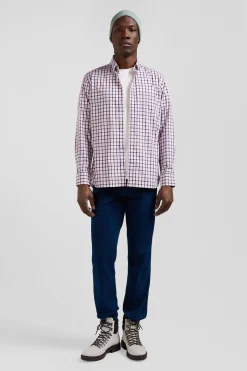 Chemise en popeline de coton rose à carreaux bicolore coupe Regular
