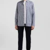 Chemise en popeline de coton bleu marine à carreaux bicolore coupe Regular