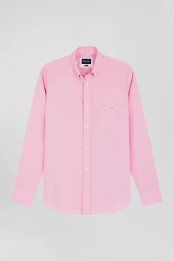 Chemise en popeline de coton rose coupe Regular