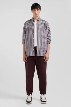 Chemise en popeline de coton bordeaux à carreaux bicolore coupe Regular