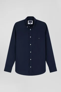 Chemise en popeline de coton bleu marine coupe Regular