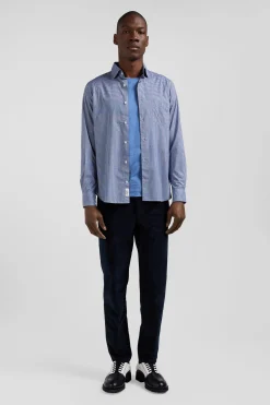 Chemise en popeline de coton bleu imprimé graphique coupe Slim
