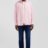 Chemise en popeline de coton rose col boutonné et coudières imprimées coupe Regular