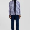 Chemise en popeline de coton bleue imprimé floral coupe Regular
