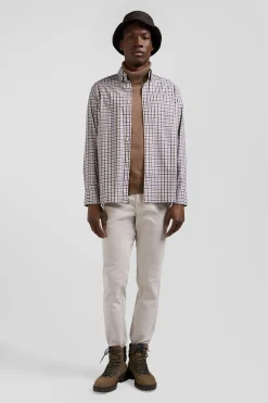 Chemise en popeline de coton marron à carreaux bicolore coupe Regular