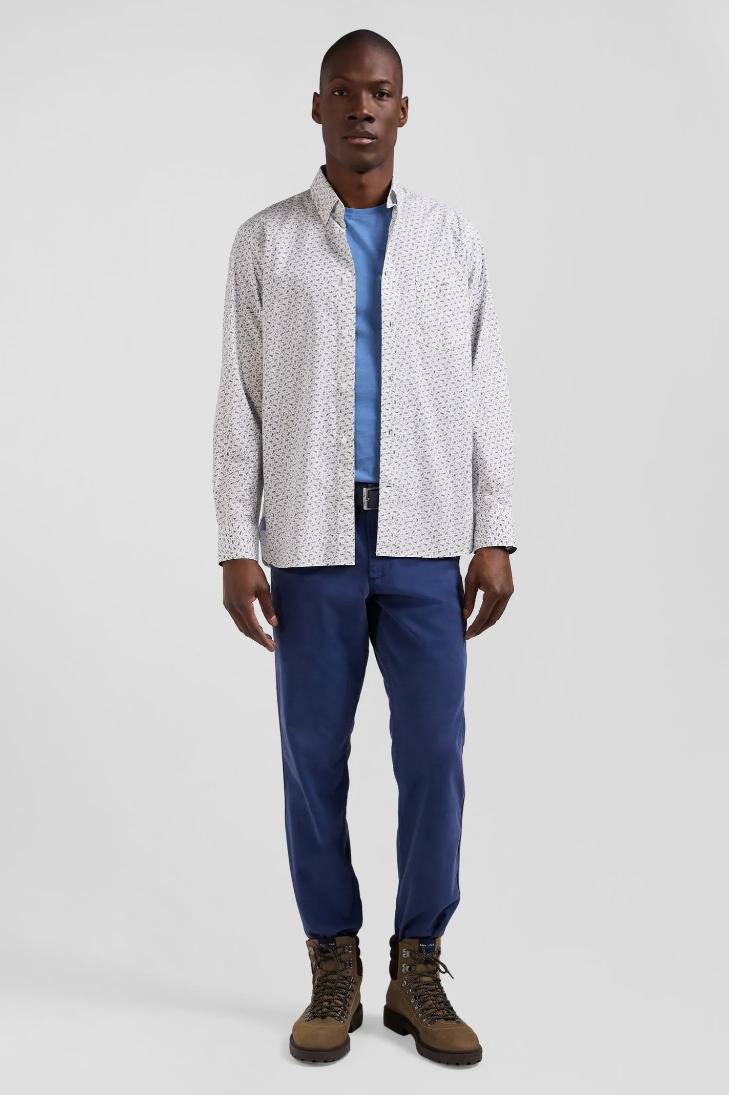 Chemise en popeline de coton écrue microimprimé nœud papillon coupe Regular