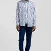 Chemise en popeline de coton Pima écrue microimprimé floral coupe Regular