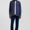 Chemise en popeline de coton bleu marine à microimprimé fleurs coupe Regular