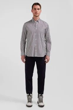 Chemise en popeline de coton à rayures bordeaux coupe Regular