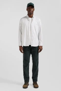 Chemise en popeline de coton verte à rayures bâton coupe Regular