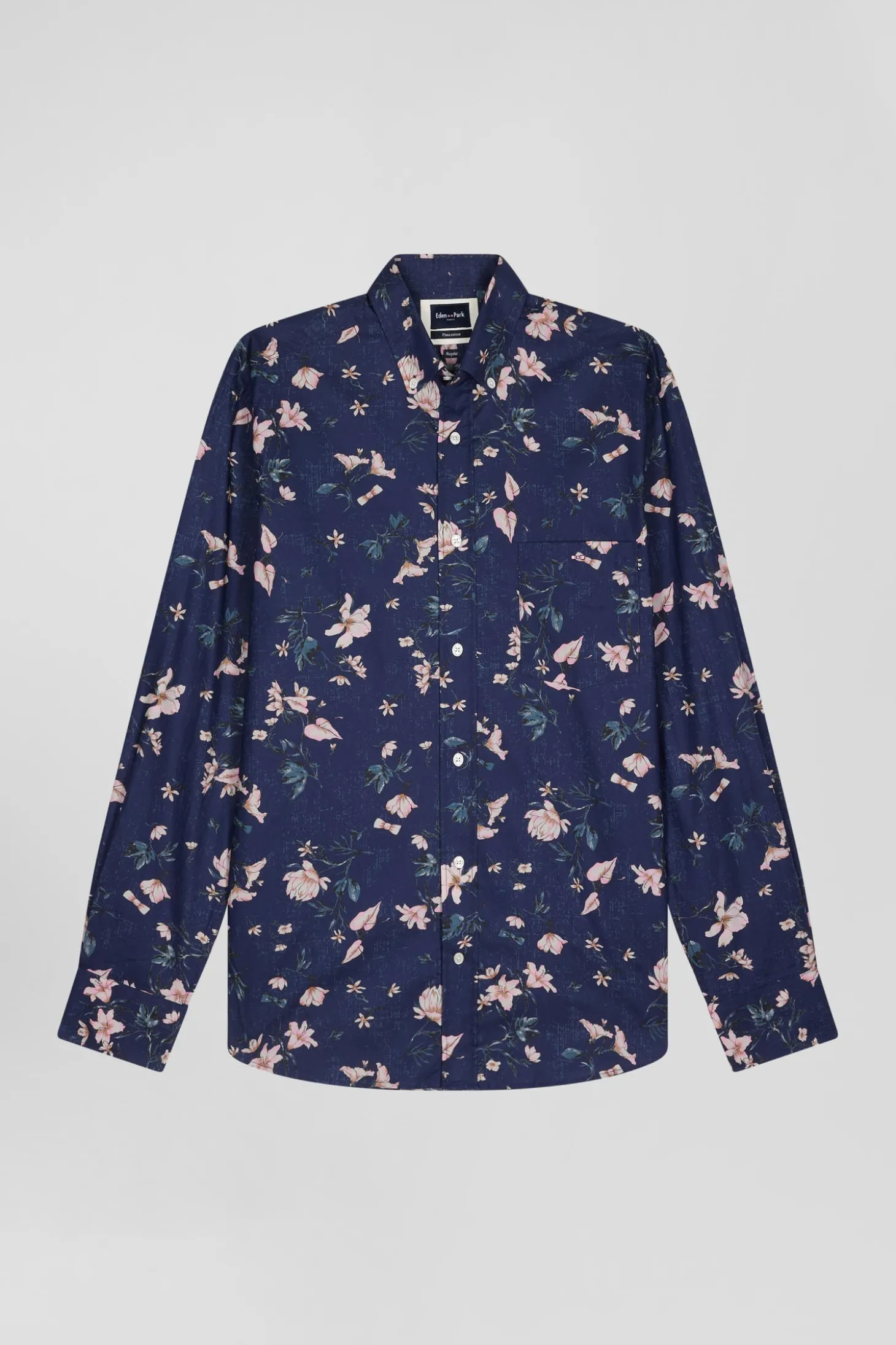 Chemise en popeline de coton Pima marine imprimé floral coupe Regular