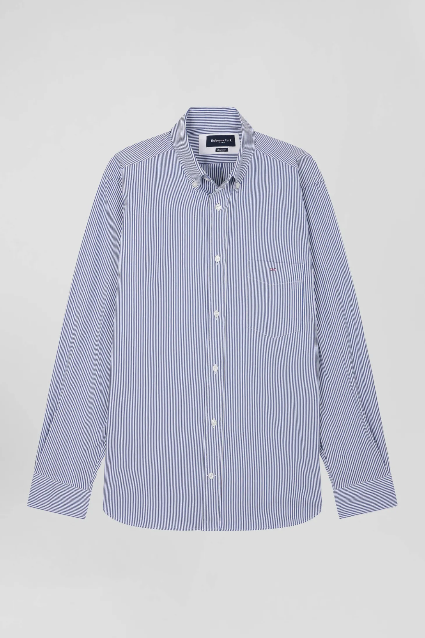Chemise en popeline de coton bleu marine à rayures bâton coupe Regular