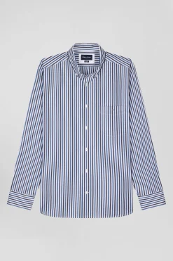 Chemise en popeline de coton rayée bleu foncé coupe Regular