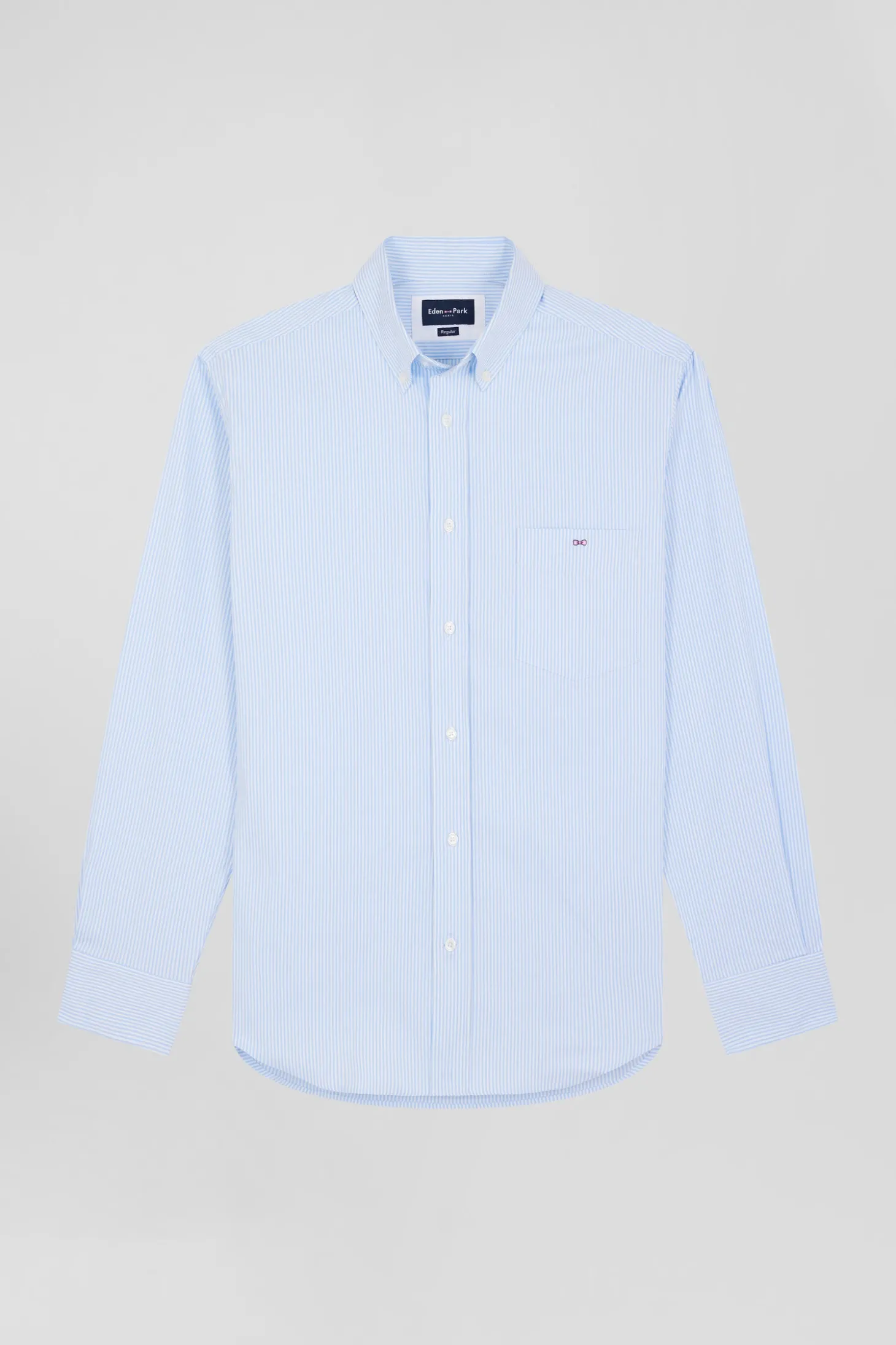 Chemise en popeline de coton bleue à rayures bâton coupe Regular