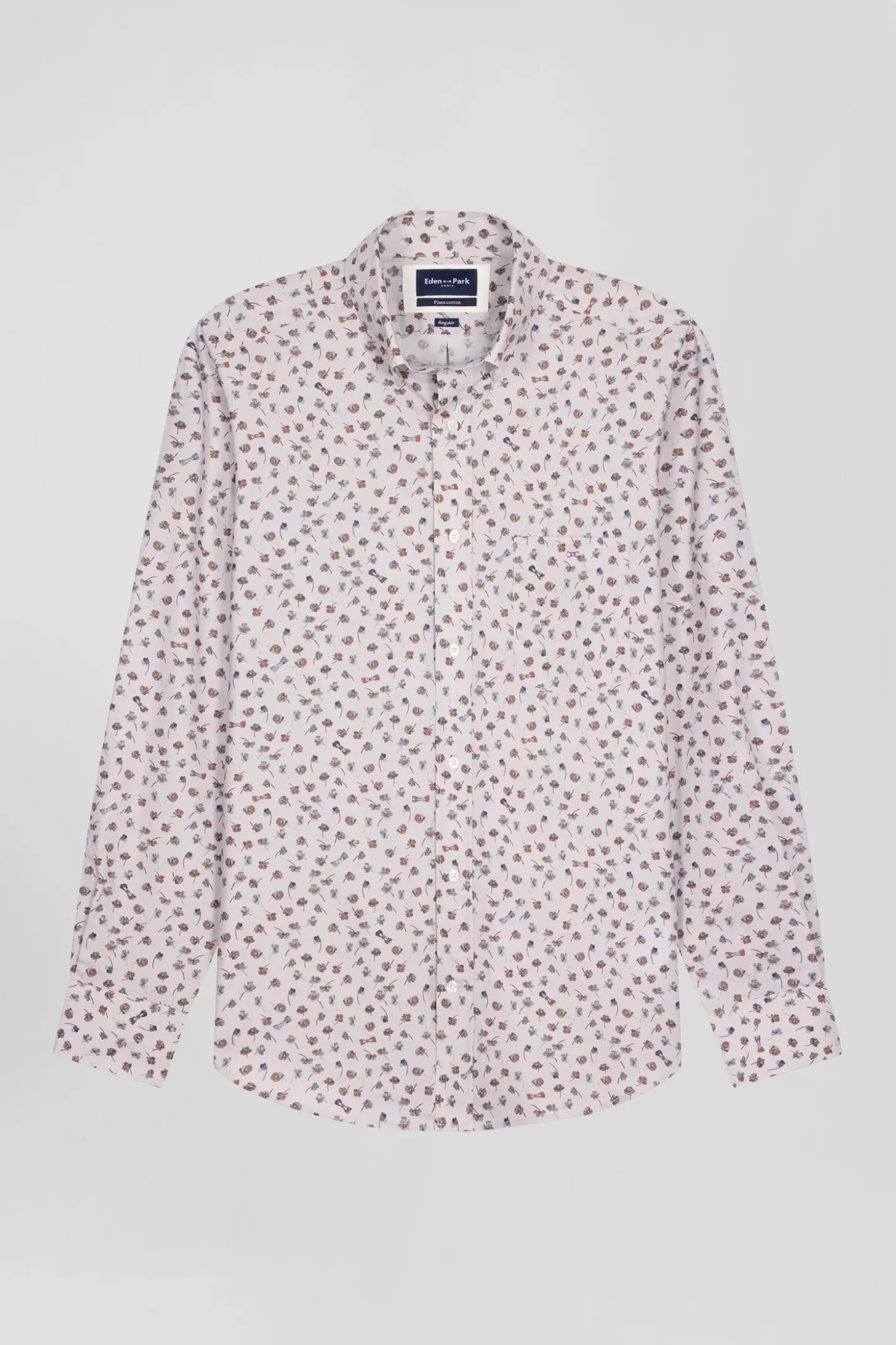 Chemise en popeline de coton beige à microimprimé coupe Regular