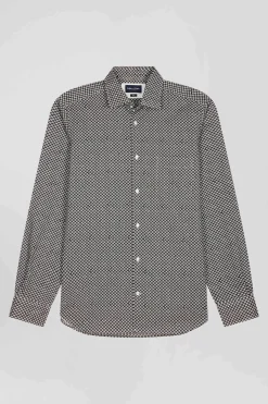 Chemise en popeline de coton grise imprimé graphique coupe Slim