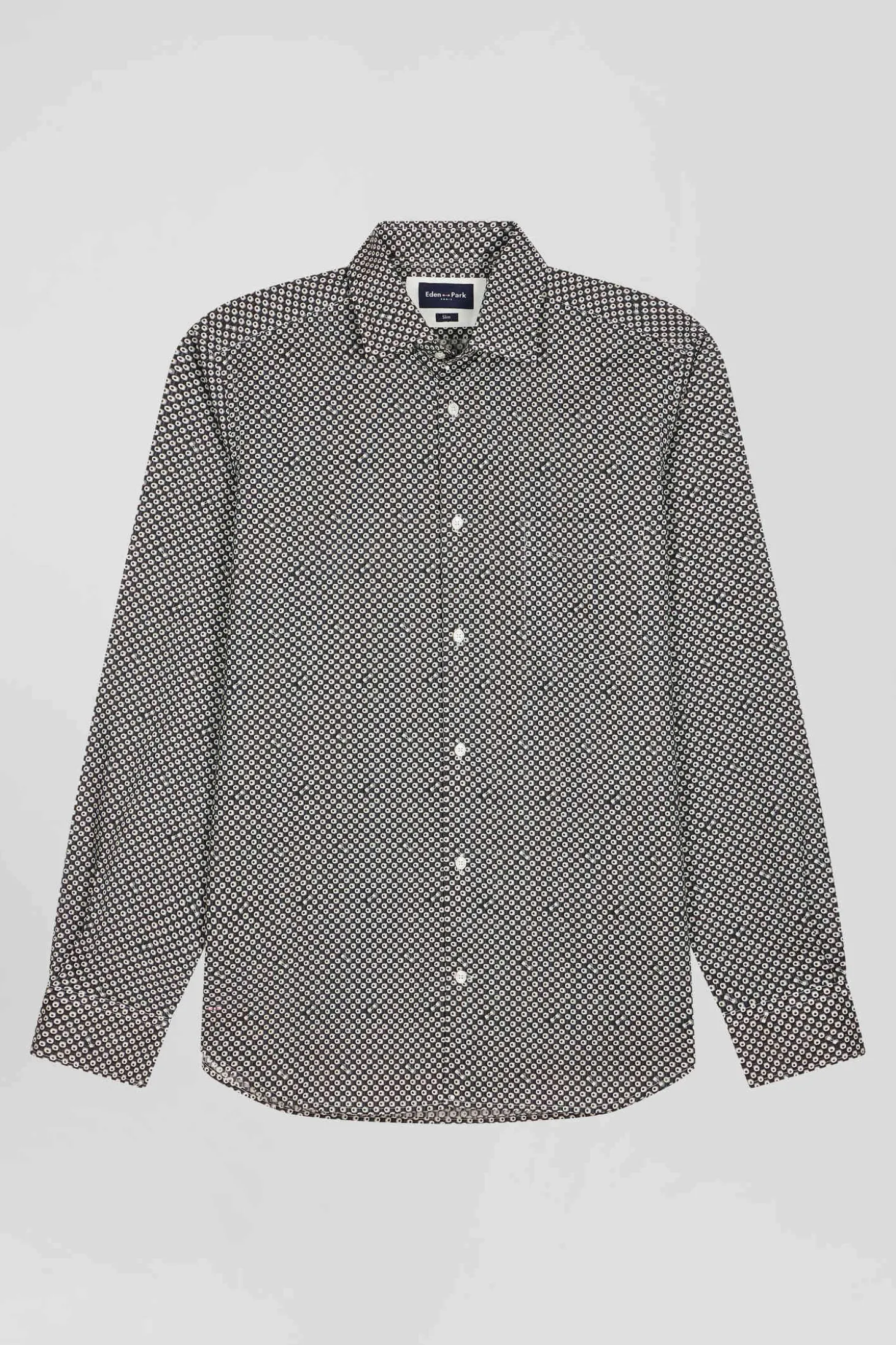 Chemise en popeline de coton grise imprimé graphique coupe Slim