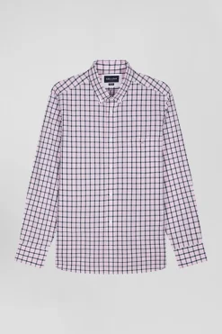 Chemise en popeline de coton rose à carreaux bicolore coupe Regular