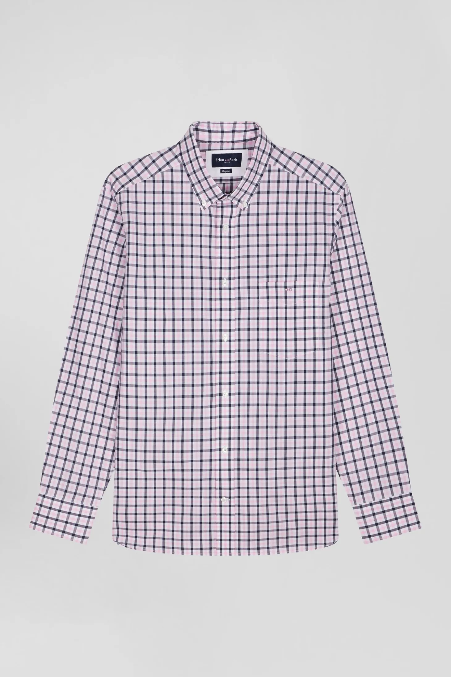 Chemise en popeline de coton rose à carreaux bicolore coupe Regular