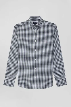 Chemise en popeline de coton vert à carreaux bicolore coupe Regular