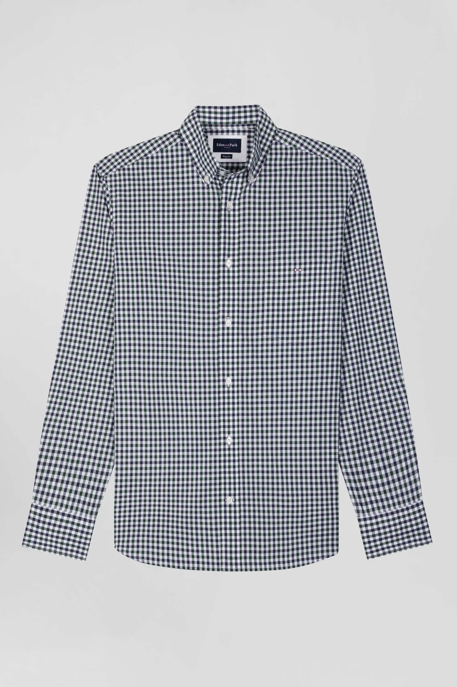 Chemise en popeline de coton vert à carreaux bicolore coupe Regular