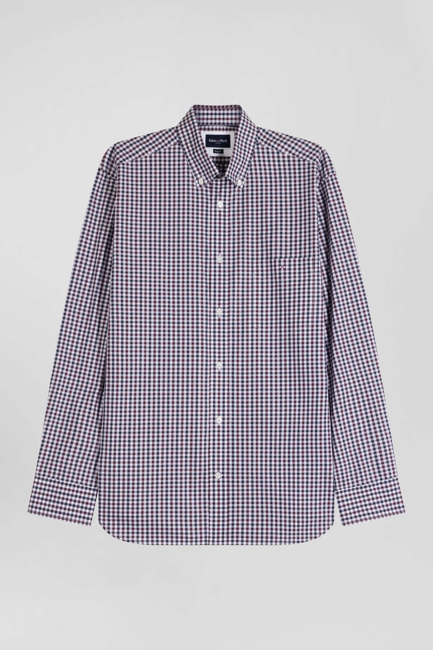 Chemise en popeline de coton bordeaux à carreaux bicolore coupe Regular