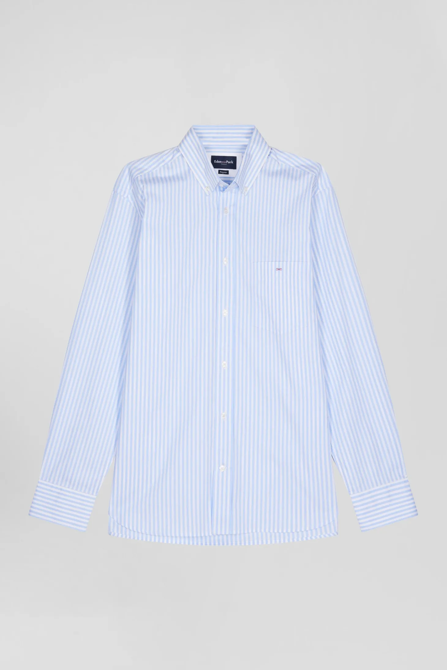 Chemise en popeline de coton rayée ciel coupe Regular