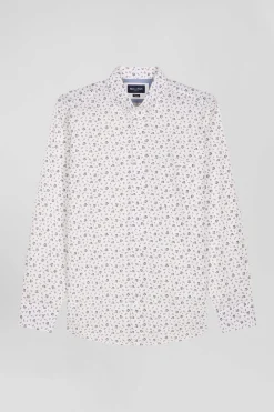 Chemise en popeline de coton écrue à microimprimé fleurs coupe Regular
