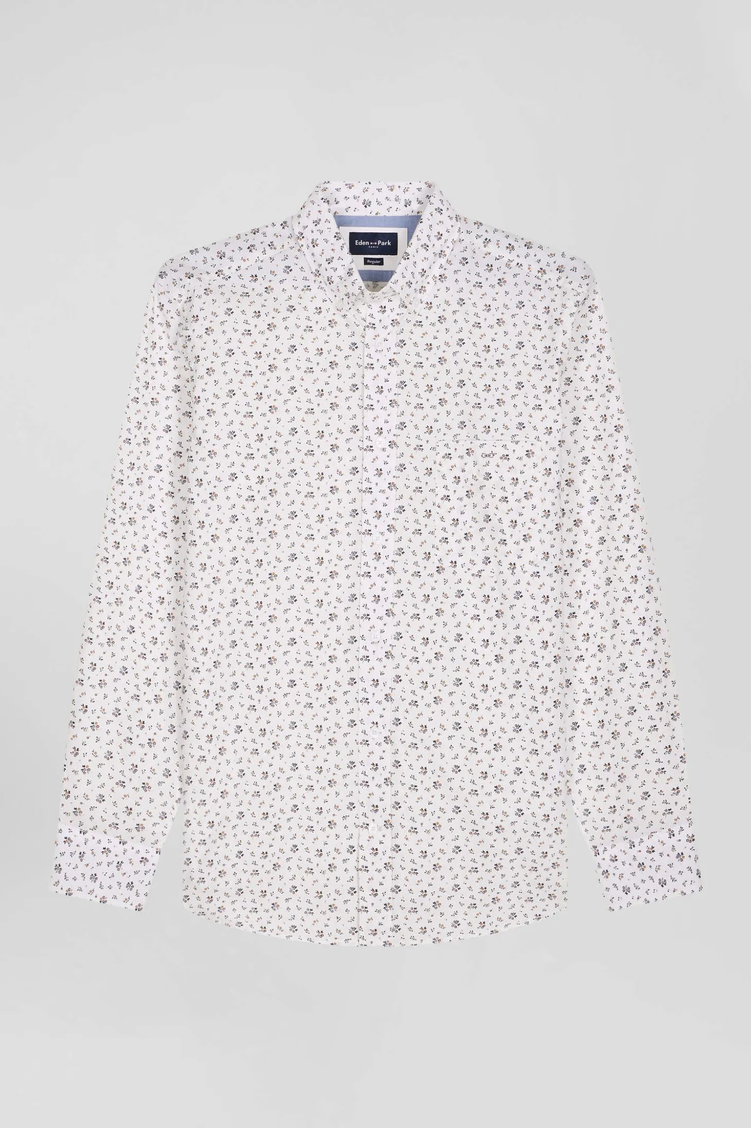 Chemise en popeline de coton écrue à microimprimé fleurs coupe Regular
