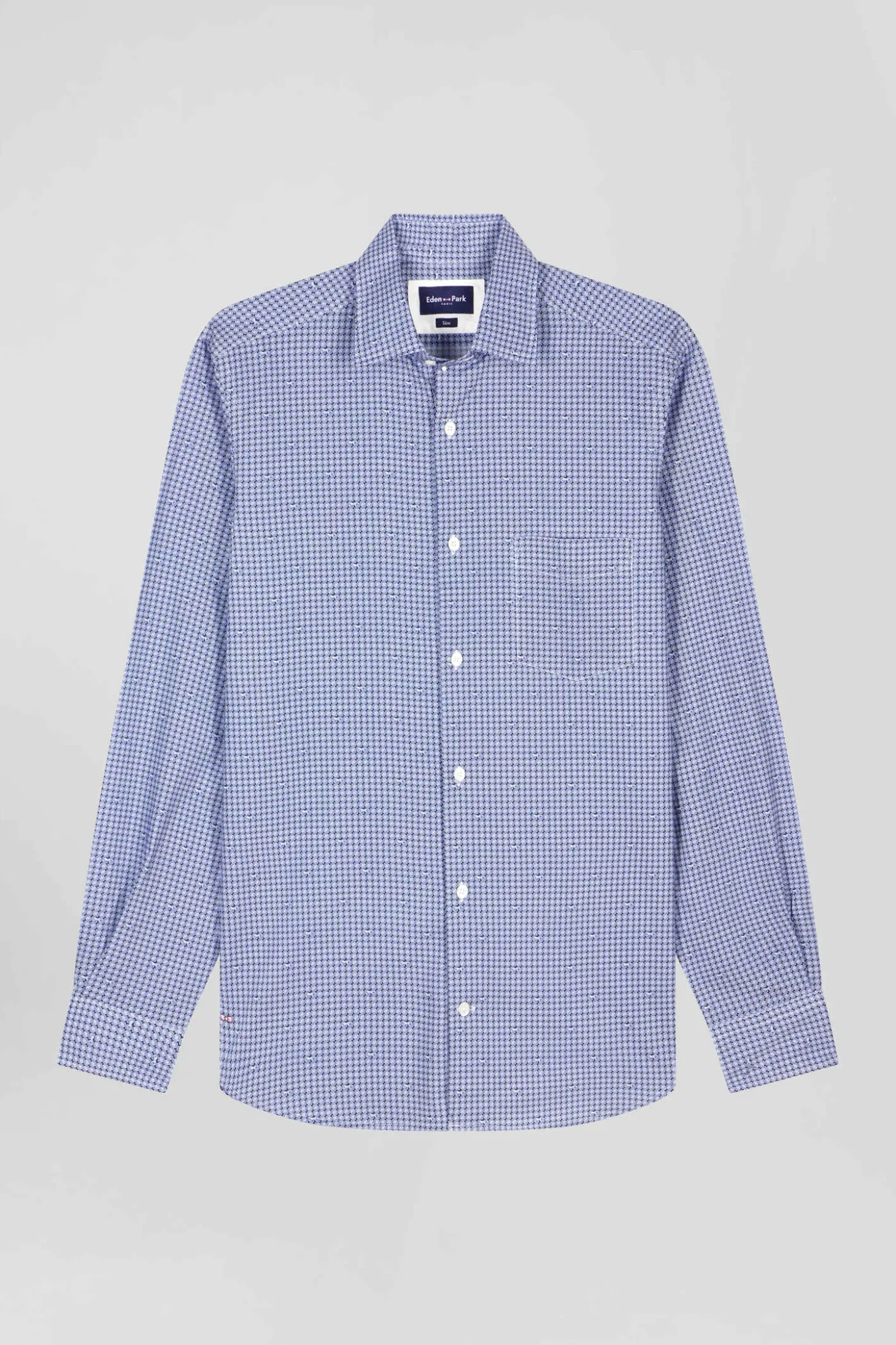 Chemise en popeline de coton bleu imprimé graphique coupe Slim