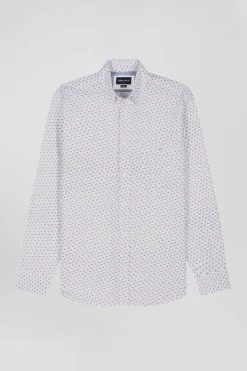 Chemise en popeline de coton écrue microimprimé nœud papillon coupe Regular