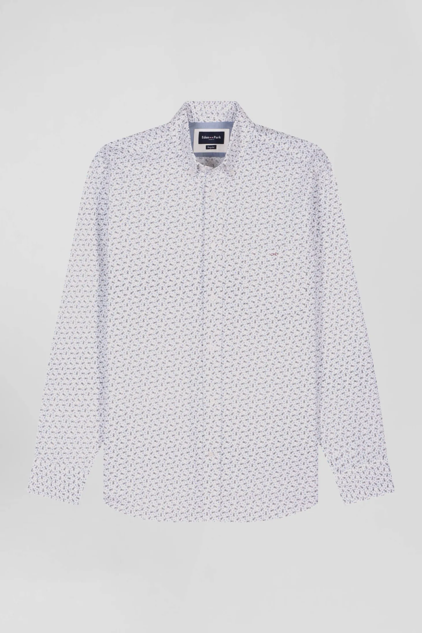 Chemise en popeline de coton écrue microimprimé nœud papillon coupe Regular