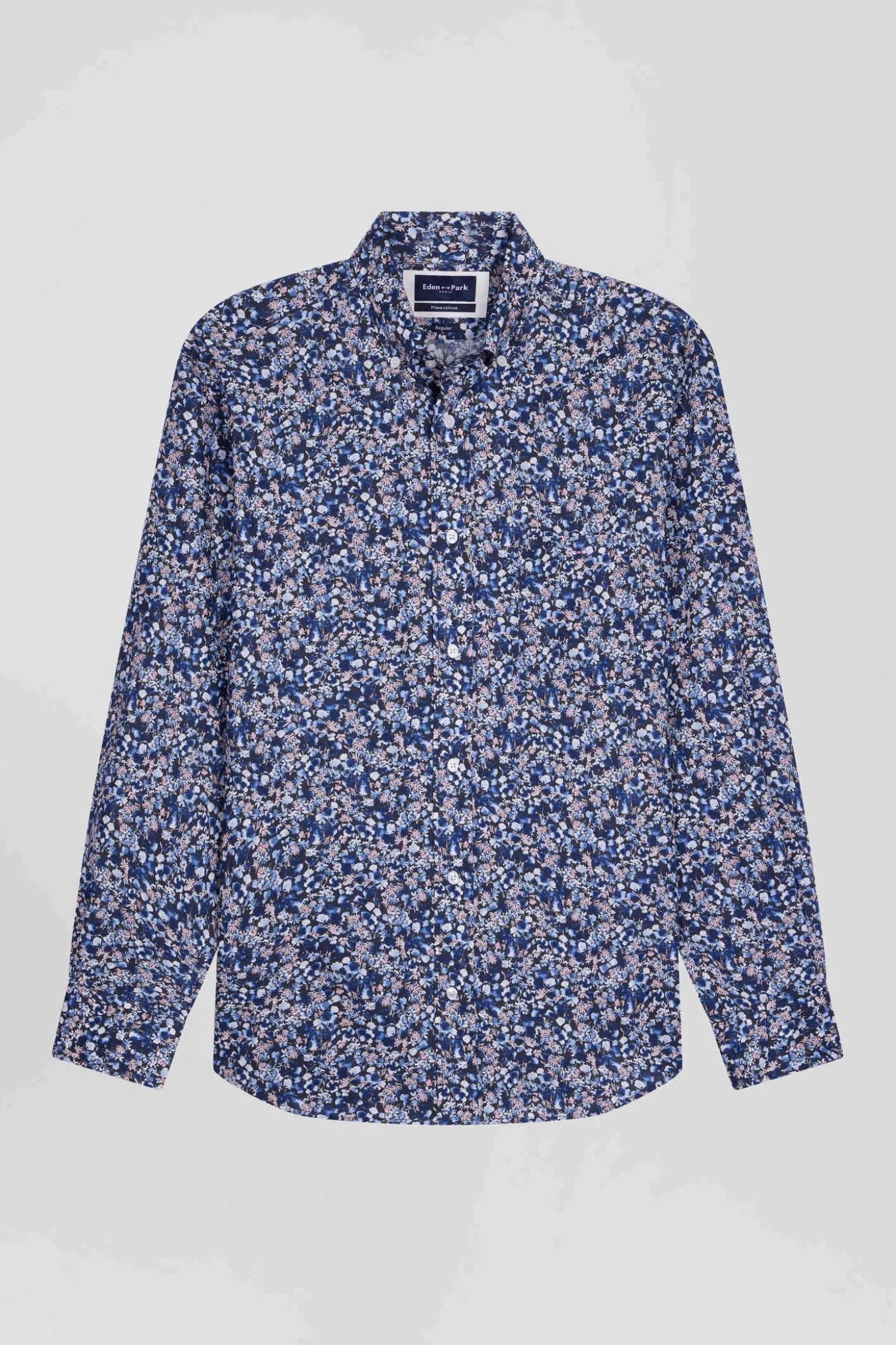 Chemise en popeline de coton Pima bleu marine microimprimé floral coupe Regular